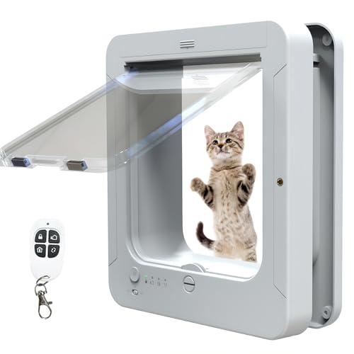 Smart Automatic Electronic Cat Flap Door - Microchip Cat Door for Cats & Small Dogs, with 2 Sensor Collars and 1 Remote Control, Opening Size: 7 7/8" X 7 1/2", for Pets white