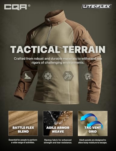 Image of CQR Men's Tactical Combat Shirt, 1 /4 Zip Long Sleeve Breathable Military BDU Training Top for Shooting, Hunting, Range Use