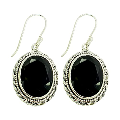 Boucles d'oreilles en onyx noir de créateur avec pierres ovales à facettes