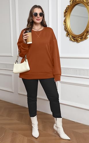 Saloogoe Womens Casual Loose Fit Sweatshirt Trendy Tops Crewneck Side Split Long Sleeve Shirts4