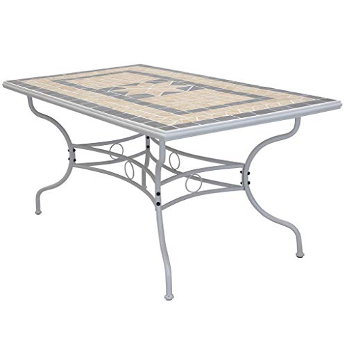 Milani Home s.r.l.s. Tavolo Rettangolare Fisso in Ferro 160 X 90 Piano in Mosaico per Esterno Giardino, Portico, Ristorante, GELATERIA Bar