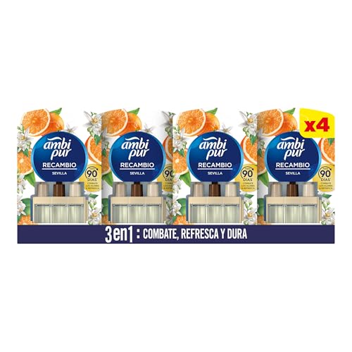 Ambipur 3Volution Naranja y Neroli Recambio De Ambientador Eléctrico 20 ml, 3 Aromas Que Se Alternan Para Combatir Los Olores (Paquete de 4)
