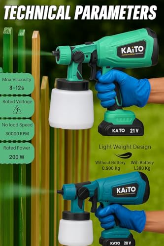 Image of KAITO 21V Cordless Paint Sprayer | 800W HVAC Spray Gun with ABS Plastic Body & 1000ml Container | Includes 2 x 2.5Ah Lithium-Ion Batteries & Charger | for Walls, Doors & Furniture Green-Black