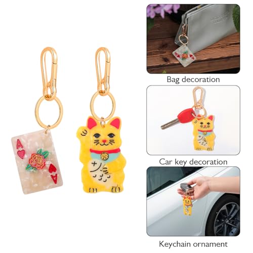 Japanese Maneki Neko Lucky Cat Keychain - Good Luck Charm Key Ring & Bag Clip Accessory for Purse