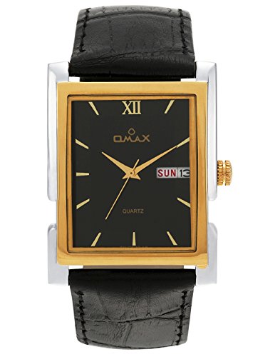 Image of OMAX Analog Black Dial Gold Case with Black Genuine Leather Office Casual Wear Mens Watch-BGS171A002