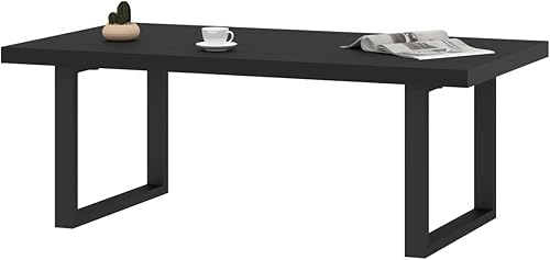 Miniatura 7 de IBF Mesa de café moderna negra, mesa de centro minimalista industrial de madera, mesa de sala de estar rectangular de estilo granja, mesa de café y