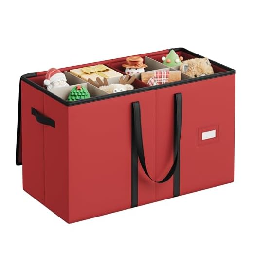 SONGMICS Christmas Figurine Storage Box for 15-Inch Figurines and Nutcrackers, Holiday Decor Organizer with Adjustable Dividers, 8 Slots and 2 Pockets, Dual Zippers, Cherry Red URFB041R01