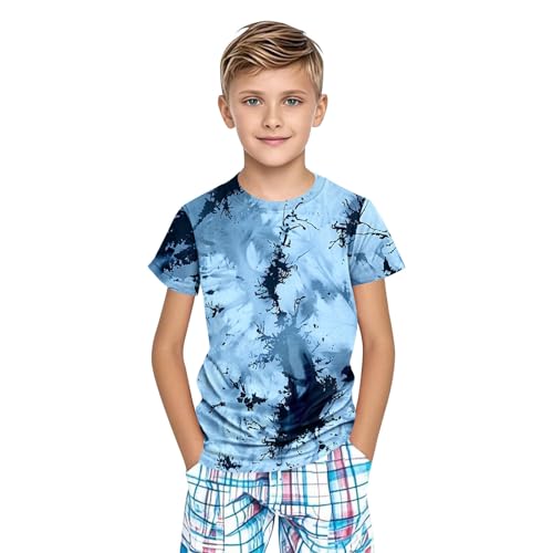 Girls Tie Dye Cute Short Sleeve T-Shirts Casual Boys Summer Tops Loose Crewneck Basic Tees for Kids 3-14 Years4