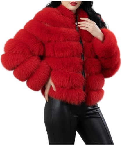 Veste en fausse fourrure rouge à volants : votre alliée chic pour les soirées d'hiver
