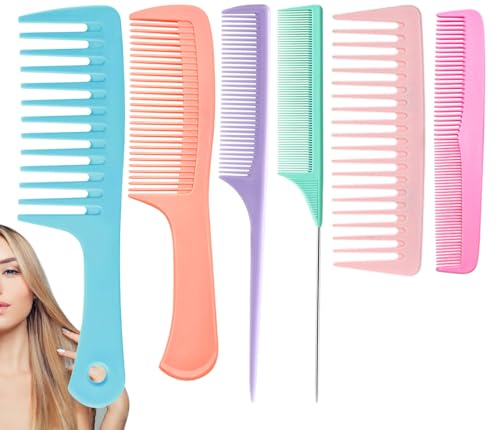 Image of VITMOORY Hair Combs for Women Men, Large Wide Tooth Comb, Fine Tooth, Rat Tail Comb, Comb Set for Wet Curly Thick Thin Hair Styling Detangling (6 PCS)