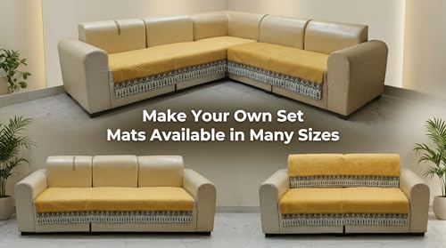 Image of Velvet Quilted Sofa Cover Mat Seat & Back, 3 Seater, L69in H32in, Yellow Color,Anti Skid Backing, 6in Hanging Strap Design, Washable Soft, Anti Slip, Separa, Style -Yellow-S3
