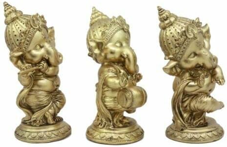 Ebros Gift Set of 3 Hindu Elephant God Ritual Dancing Ganesha with Flute and Drum Golden Figurines 6" H Deity of Arts Wisdom and Knowledge Decor Sculptures