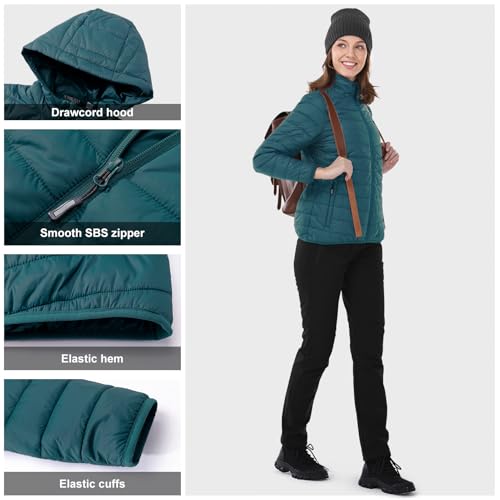 Image of Outdoor Ventures Women's Packable Lightweight Full-Zip Puffer Jacket with Hood Quilted Winter Coat