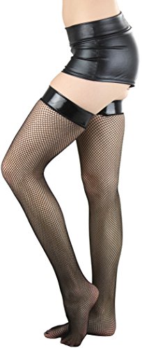 Image of ToBeInStyle Women's Sexy Nylon Versatile Fine Fishnet Thigh High Stockings w /Opaque Band