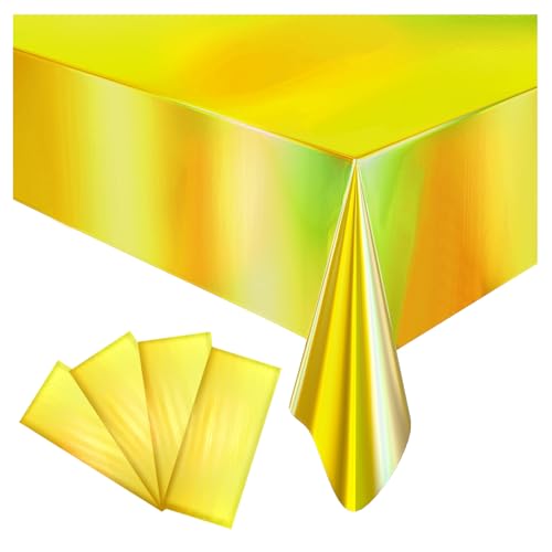 Image of 4 Pack Plastic Tablecloths Disposable Tablet Cover Gold 54 x 108 in | Foil Glitter Table Cloth for Rectangle Tables Indoor / Outdoor Party Decorations Birthday Princess Bridal Wedding Christmas