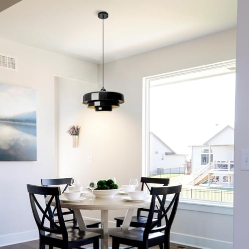 Image of 2-Pack Black Pendant Lights, Adjustable Industrial Farmhouse Hanging Lamps for Kitchen Island Over Sink, Dining Room, Hallway, Entryway Ceiling Light Fixtures