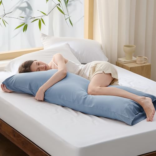 Bedsure Body Pillow Cover, Cooling Body Pillow Pillowcase for Hot Sleepers, Rayon Derived from Bamboo, Breathable & Silky Soft Long Pillow Case Cover with Envelope Closure, Grey Blue, 20x54 Inches