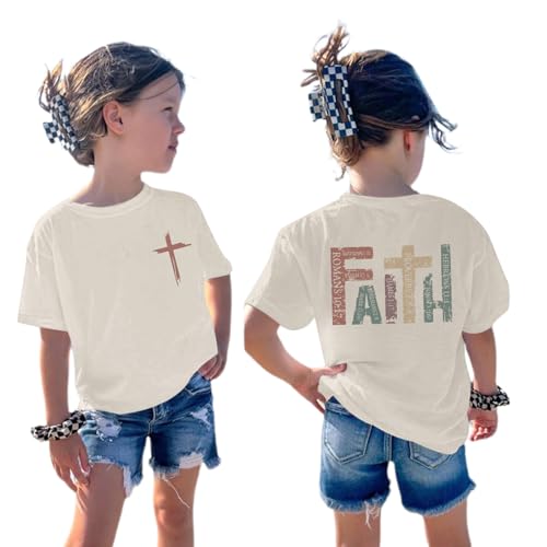 Image of Jesus Shirt for Girls Christian Faith Tshirts Kids Cute Bible Verse Graphic Tees Inspirational God Religious Clothes
