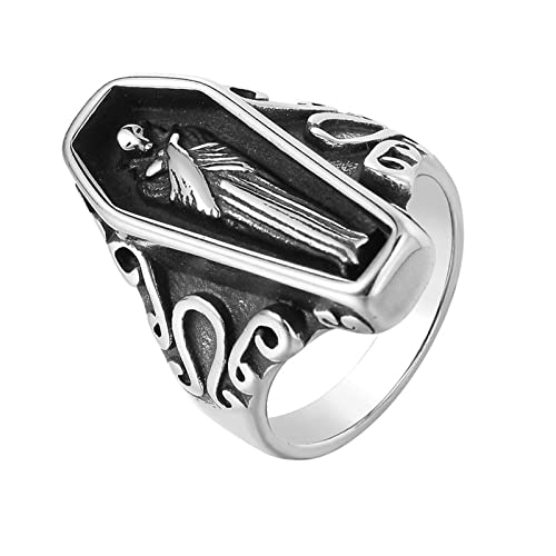 Bague cercueil vampire en acier titane pour homme au style gothique punk