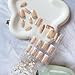 Medium French Tip Press on Nails Square Shape Fake Nails Cute White False Nail Tips with Sparkling Glitter Designs Glossy Nude Glue on Nails Full Cover Stick on Nails for Women Finger Manicure