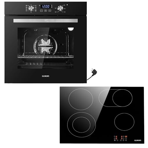 KB ELEMENTS AQUA CLEAN - Juego de cocina (60 cm, placa de cocción de 59 cm, con zona flexible, temporizador, seguridad infantil, parrilla, aire caliente, placa de vitrocerámica de 60 cm, color negro y