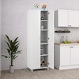 GiantexUK 187cm Tall Kitchen Cupboard, 2 Doors Freestanding Storage Cabinet with Adjustable Shelf & Raised Legs, Wooden Pantry Sideboard Unit for Hallway Dining Living Room (White) - Image 2