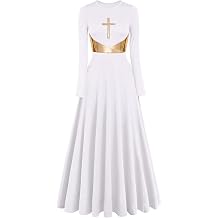 Womens Metallic Cross Worship Praise Dance Dress Full Length Lyrical Dancewear Church Liturgical Robe Dress