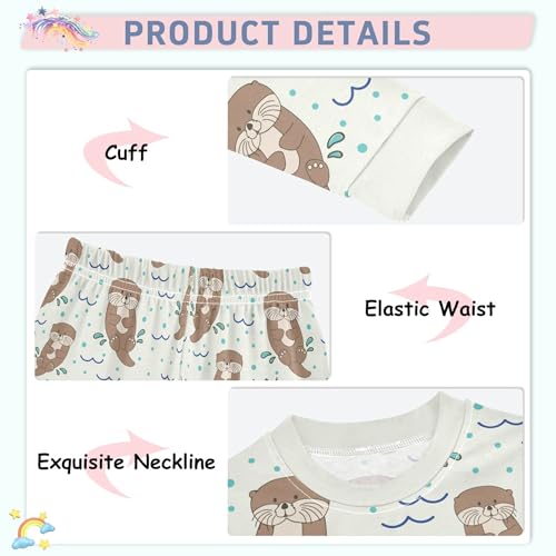 Cartoon Cute Animal Sea Otters Pajama Sets Long Sleeve Top with Pants Cotton Soft Sleepwear 2 Piece Pjs Set Size 3T3