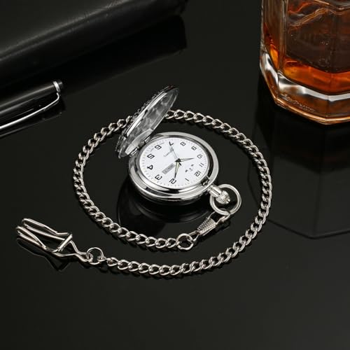 BOSHIYA Relógio de bolso vintage de quartzo com corrente em escala de algarismos arábicos, mostrador