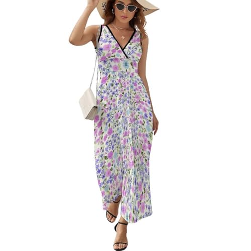 Robe d'été décontractée tête de mort et roses avec col en V sans manches pour femme