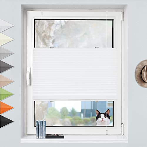 Grandekor Plissee Klemmfix Plisseerollo ohne Bohren (75x120cm Weiß), Fensterrollo Faltrollo Easyfix lichtdurchlässig Sicht- & Sonnenschutz für Fenster & Tür Cover