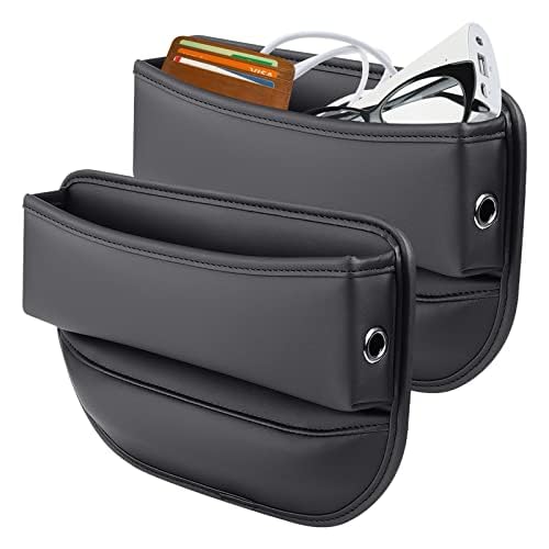 Elegananccy 2 Pack Car Seat Gap Filler Organizer, Adjustable Leather Car Seat Storage Box for Phones, Glasses, Keys, Cards (Black)