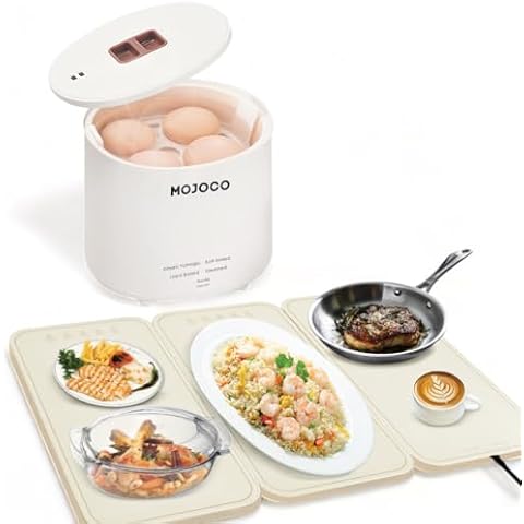 Electric 4-Egg Cooker and Food Warming Tray - for Home Kitchen, Dorm Use Cover