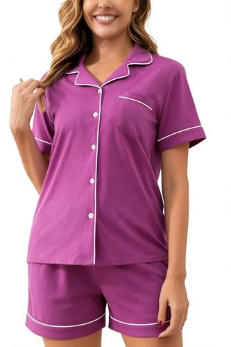 Image of 100% Cotton Pajama Sets for Women 2 Piece Long Sleeve Button Down Pjs Soft Comfy Ladies Sleepwear Lounge Sets S-XL