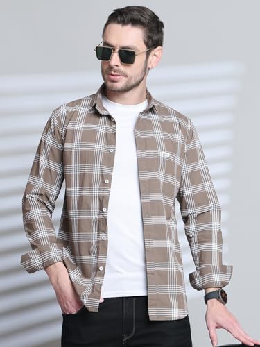 Image of Majestic Man Slim Fit Cotton Casual Check Shirt for Men