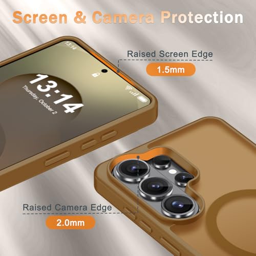 Image of for Samsung Galaxy S26 Ultra Case, Matte Magnetic Phone Cover, Brown | Fit for MagSafe, Screen Protector included, Shockproof Military Grade Protection, Translucent Frosted Back