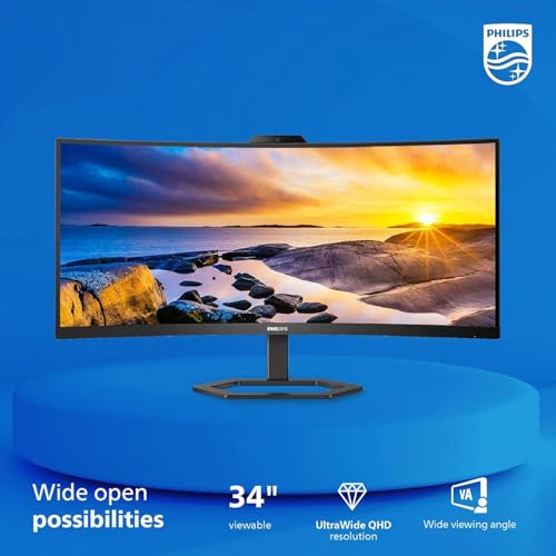 Image of PHILIPS 34E1C5600HE 34 inch UltraWide QHD 21:9 Monitor with Built-in Windows Hello Webcam & Noise Canceling Mic, USB-C Docking, Stereo Speakers, 100Hz, 4-Year Advance Replacement