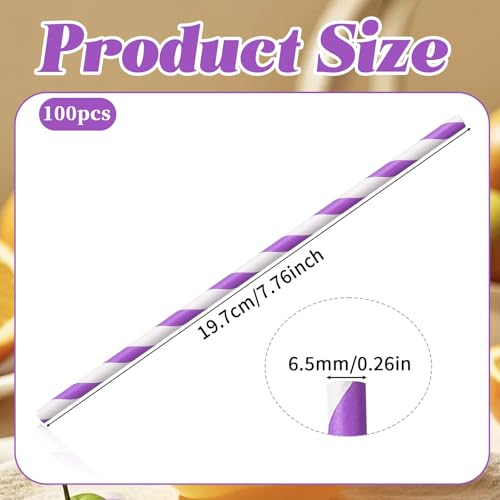 100 pitillos de papel desechables rayados morados 19.6 cm miniatura 2