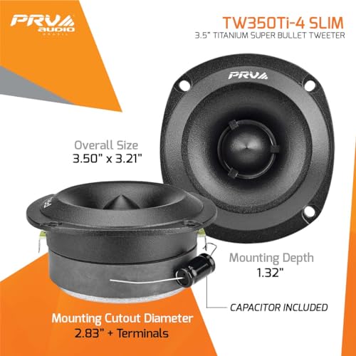 PRV AUDIO Super Tweeters for Car Audio, 3.5 Inch Bullet Tweeter Pair 240 Watts, PRV Tweeter TW350Ti-4 Slim Titanium Bullet PRO Shallow Tweeters Speakers 4 Ohm - Ultra Slim Easy to Mount by PRV AUDIO - Image 4