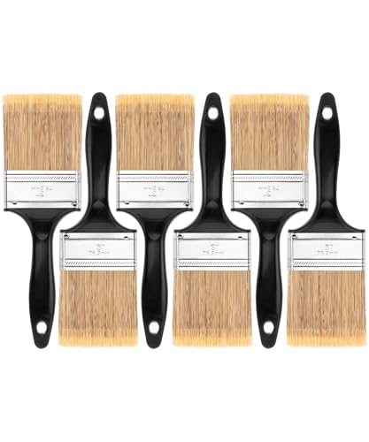Bates- Paint Brushes, 3-Inch, 6 Pack, Plastic Handle Flat Paint Brushes for Walls, Furniture and Wood