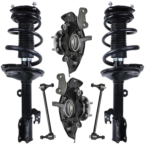 Image of Detroit Axle - 6pc Front Steering Knuckles Kit for 06-07 Toyota Highlander 04-06 Lexus RX330, 07-09 RX350, 06-08 RX400h, 2 Steering Knuckles & Wheel Hub Bearings 2 Strut and Coil Springs 2 Sway Bars