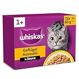 WHISKAS Nassfutter in Sauce für Katzen 12 x 85g Geflügel Auswahl (4 Packungen) 48 Portionsbeutel