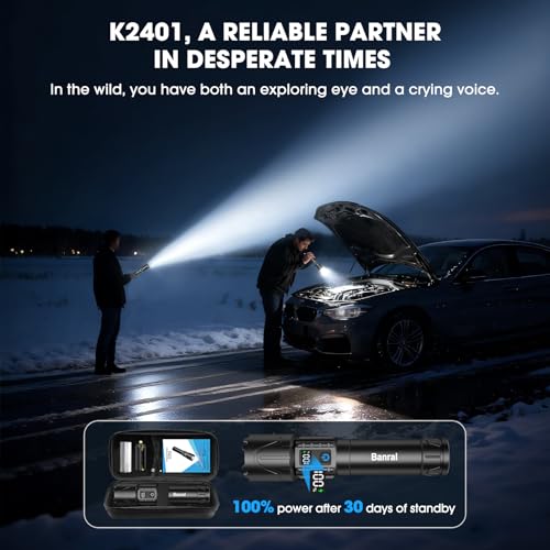 Image of Tactical Flashlight Super Bright High Lumens Rechargeable LED Flash Light | 5000ft Beam, 5000mah, 20H Long Lasting, USB C Charging, Zoomable 5 Modes, Waterproof for Camping Hiking Emergency Men Gift