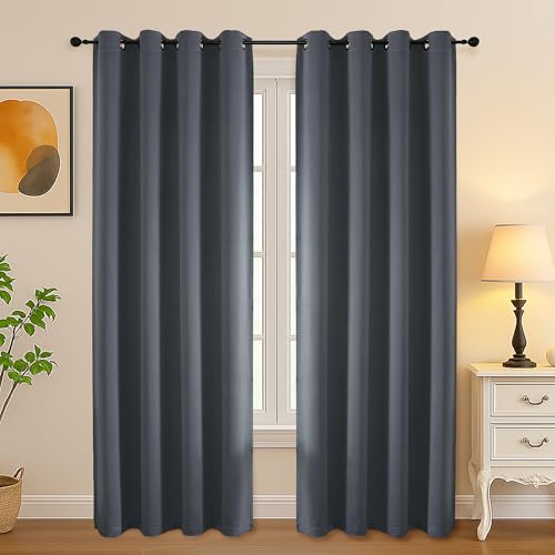 Image of Simplebrand Grey Curtains for Bedroom Living Room 72 Inches Long 2 Panels Set, Room Darkening Thermal Insulated Curtains & Drapes, Solid Grommet Noise Reducing Window Treatment, W50 x L72 Inch
