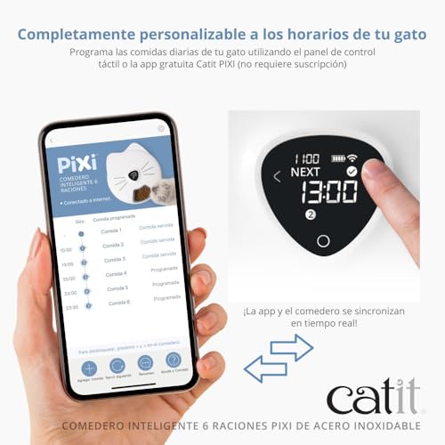 Ca PIXI Intelligenter Futternapf für 6 Portionen mit Edelstahlschale für Katzen