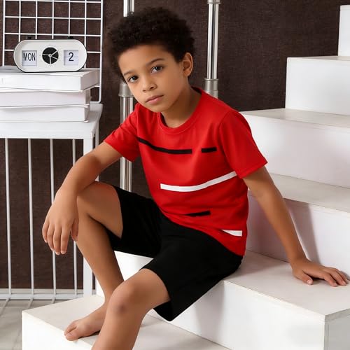 Image of 4-8T Toddler Boys 2-Piece Summer Casual Outfit Striped Print Short Sleeve T-Shirt & Shorts Set