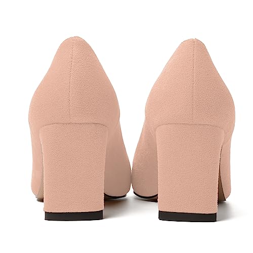 SKYSTERRY Womens Round Toe Fashion Dating Slip On Suede Block Mid Heel Pumps Shoes 2.5 Inch4