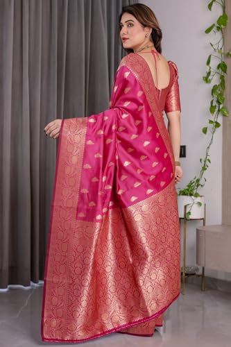 Image of SGF11 Women's Kanjivaram Soft Silk Saree With Unstitched Blouse Piece