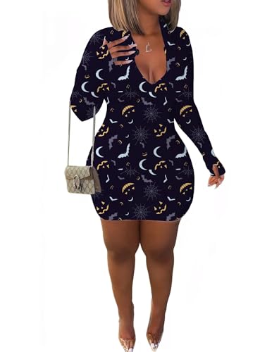 Image of Front Zipper Bodycon Dress Party Long-Sleeve Club Dresses