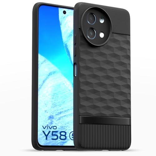 Image of Pikkme Back Cover for Vivo Y58 5G / Vivo T3x 5G / Vivo Y200i 5G Camera Protection 3D Hexa Cube Design Silicone Protective Bumper Case (Black)